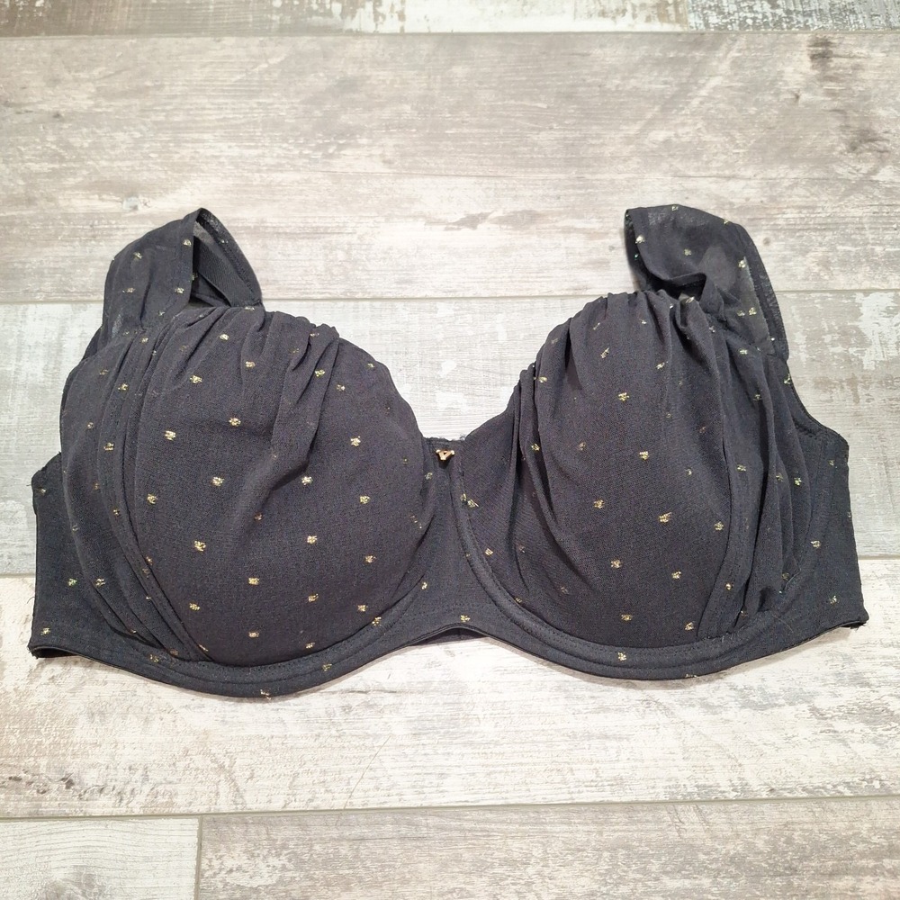 Victoria's Secret 40D Black Gold Dot Lightly Lined Tshirt Bra Mesh Overlay